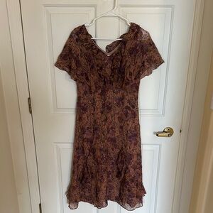 Floral Chiffon Dress - Purple and Brown